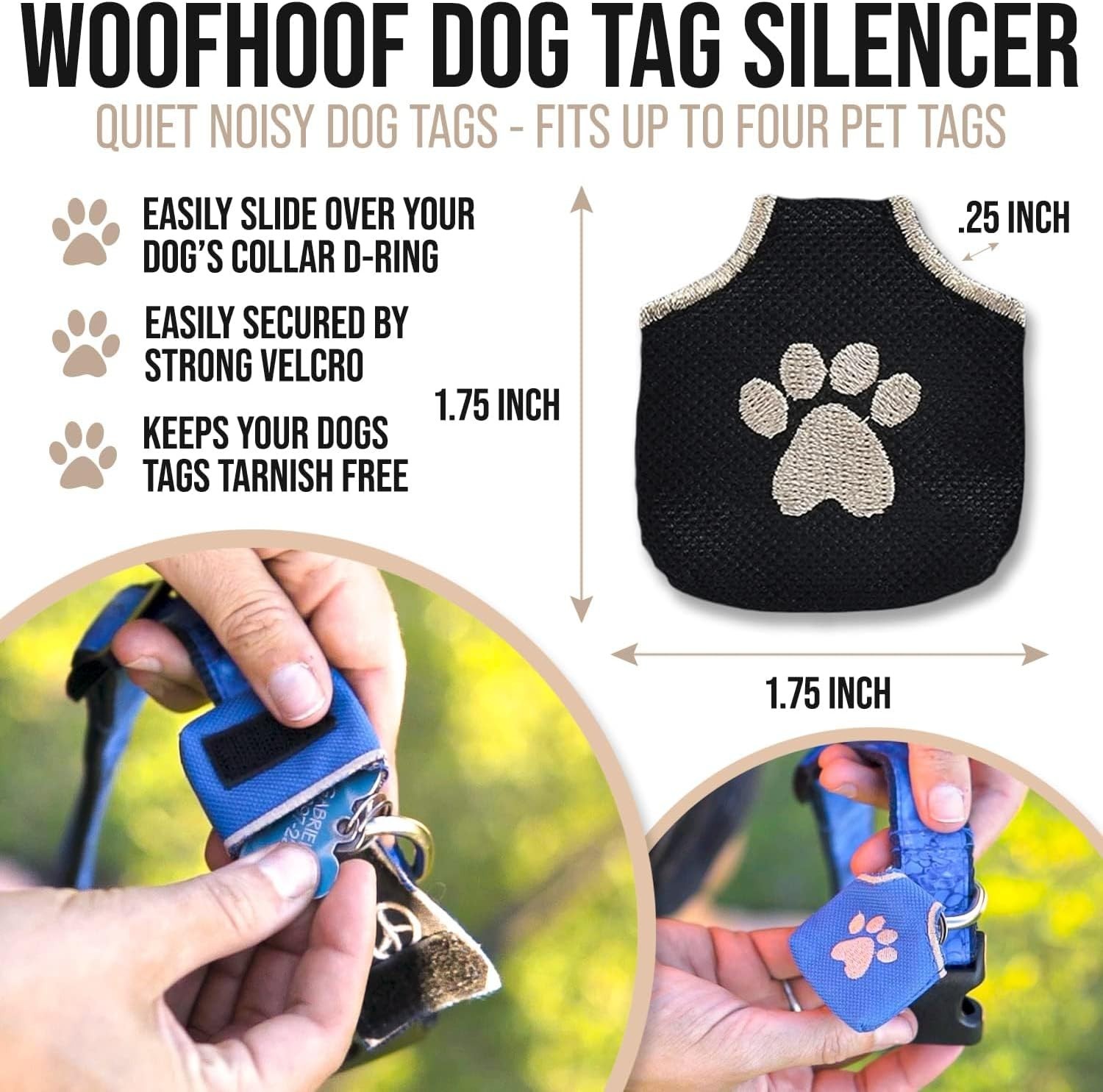 Dog Tag Silencer, Black Pawprint – Quiet Noisy Pet Tags – Fits Up to Four Pet…