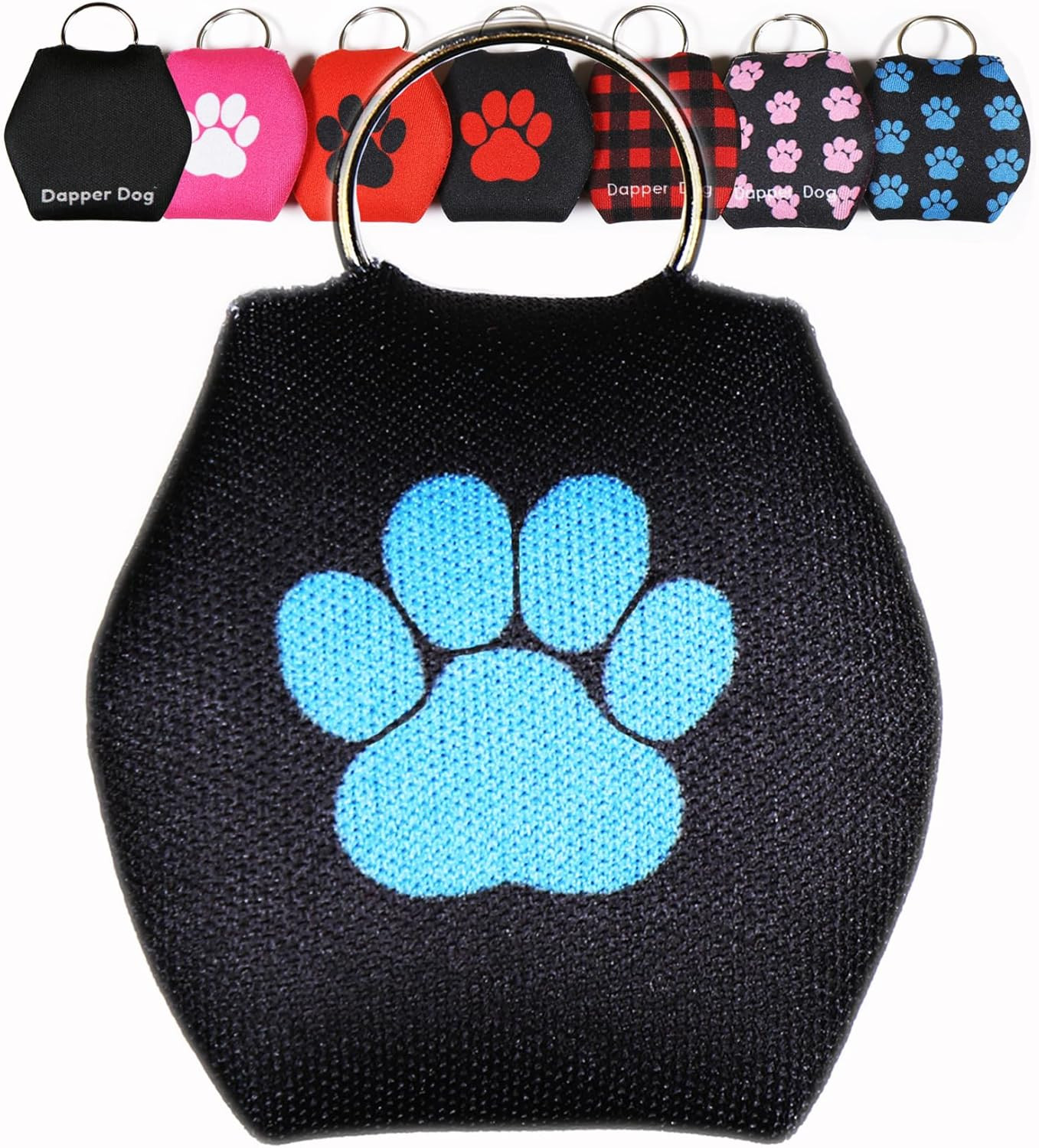 Dapper Dog – Dog Tag Silencer with Tag Ring (Black, Large Dark Blue Paw Print)