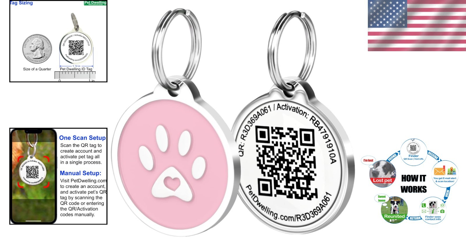 Weather-Resistant QR Pet Tag with Personalized Profile & Scan Alerts – Pink Paw
