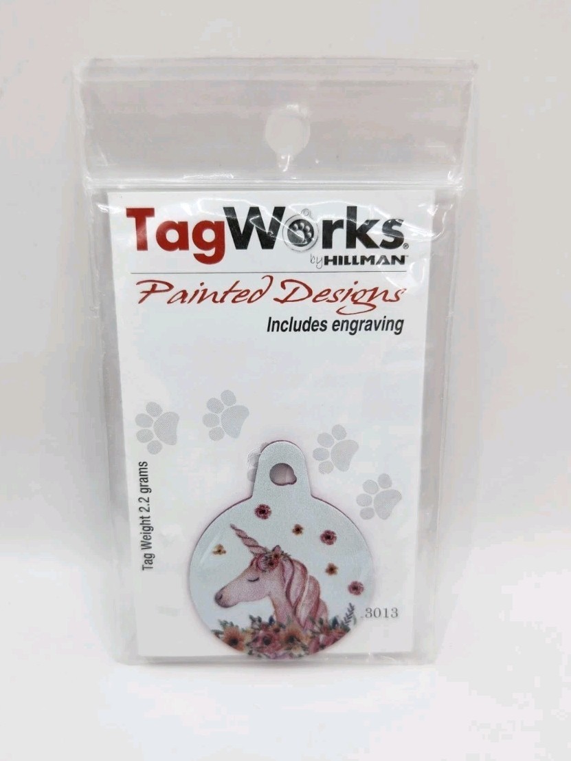Dog Tag Works Custom Round Pink Unicorn Engravable New Pet Collar Charm Keychain