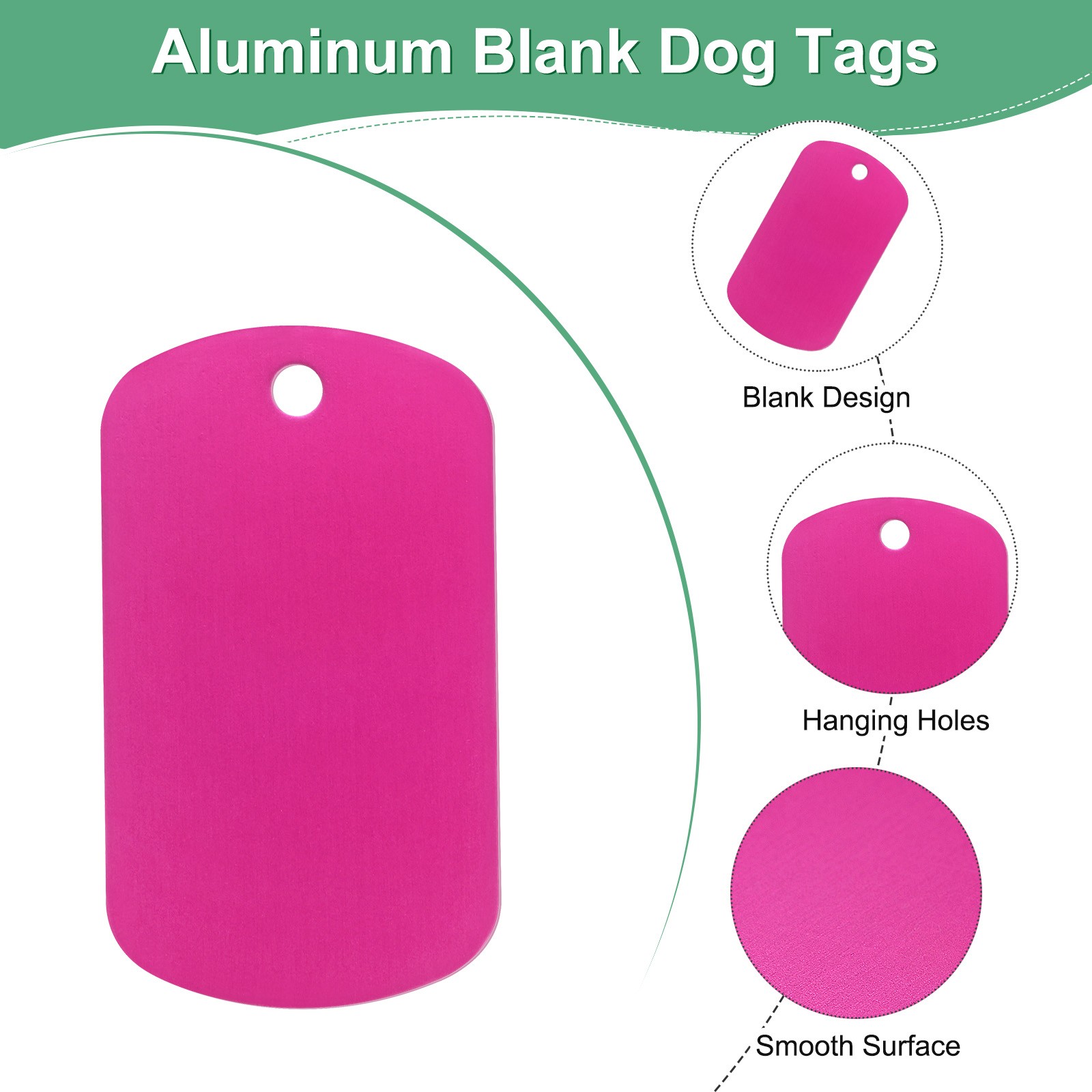 10-Pack 2″ x 1.18″ x 0.04″( L x W x T ) Blank Dog Tags [Rose Red, 1 Hole]