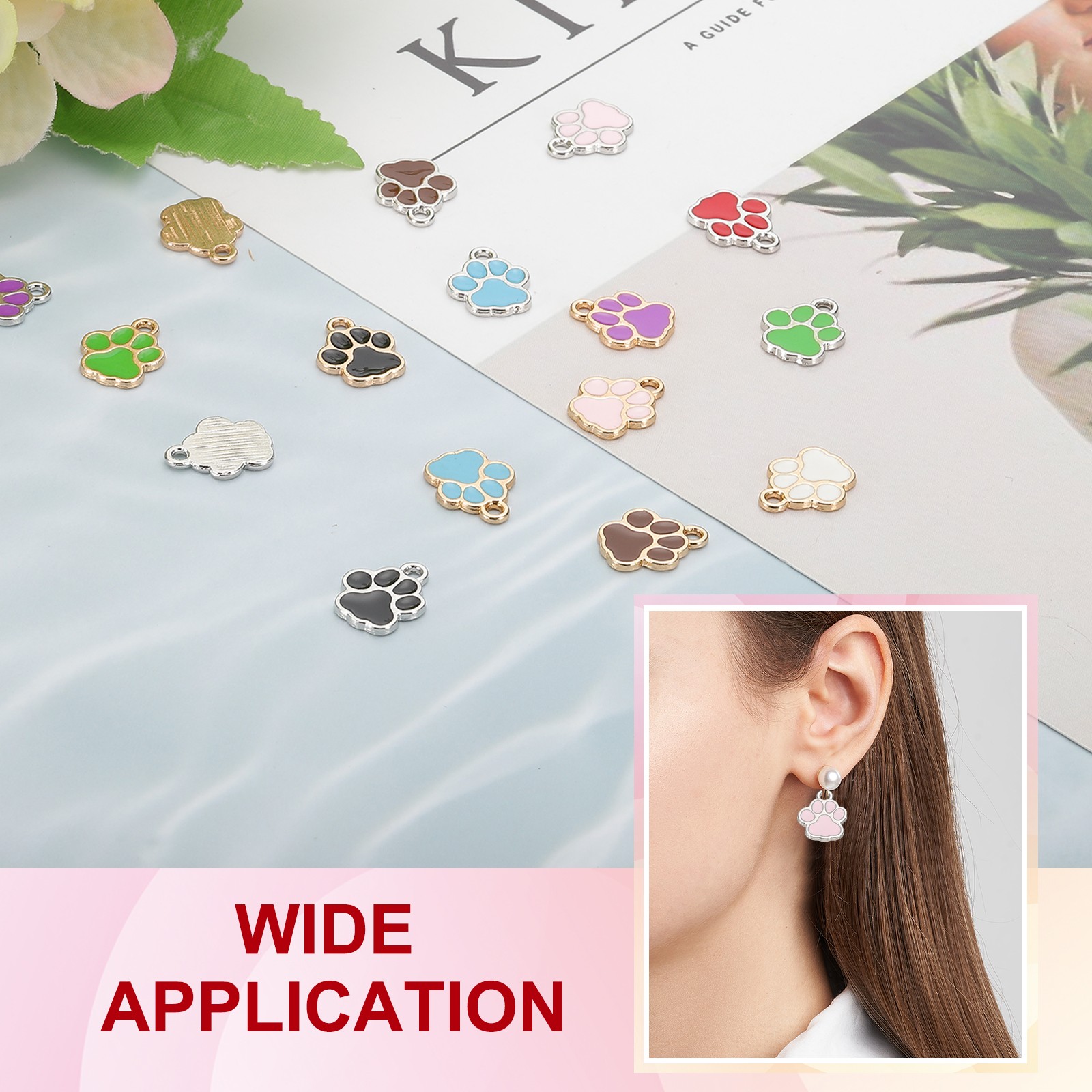 Enamel Paw Print Charm, 100Pcs Alloy Enamel Pendants , Pink/silver