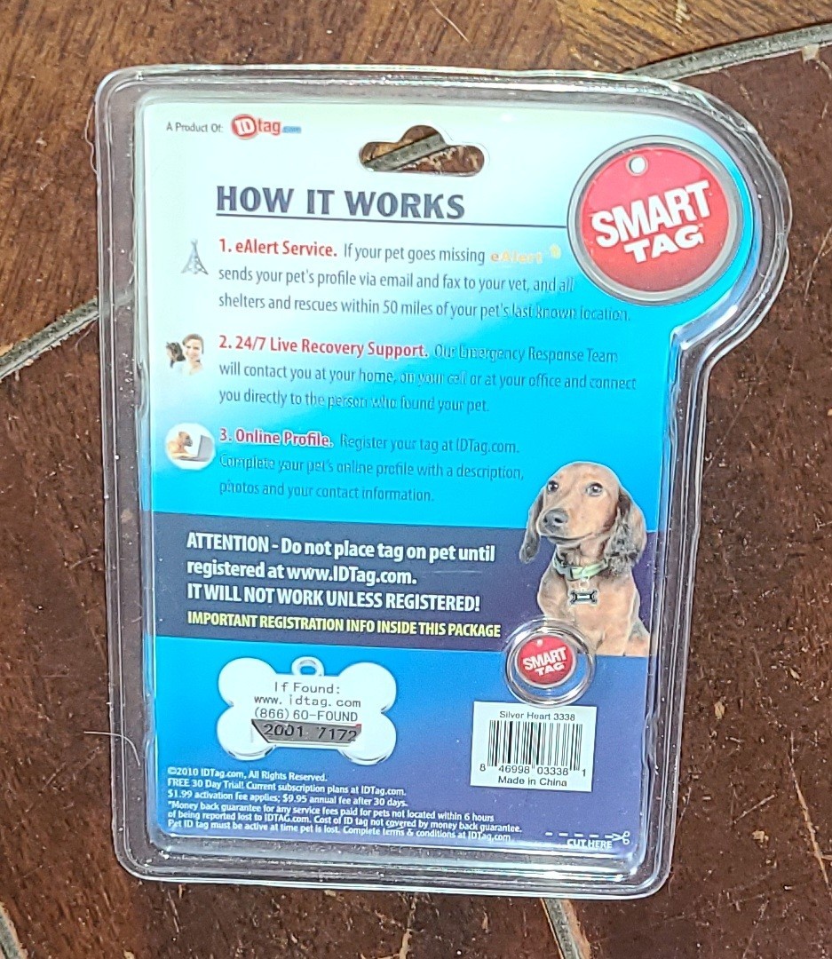 Smart Tag Pet ID ~Small~ Silver Heart Tag #3338