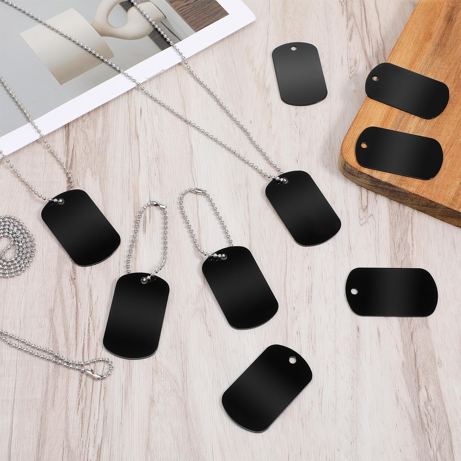 100 Pcs Personalized Dog Tags Set, 50 Black Aluminum Blank Dog Tags for Engra…