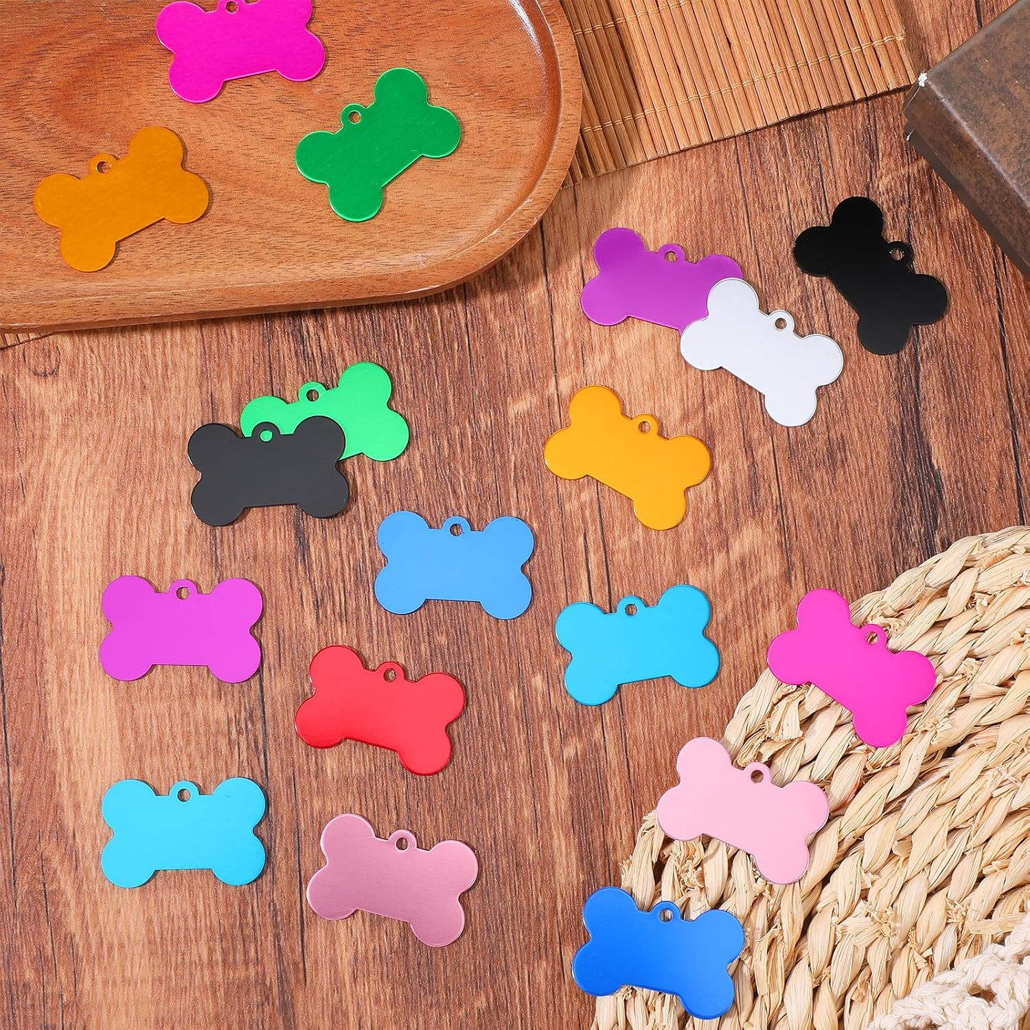100 Pcs Blank Dog Pet ID Tags Number for Engraving 38MM Aluminum Bone Shape Name