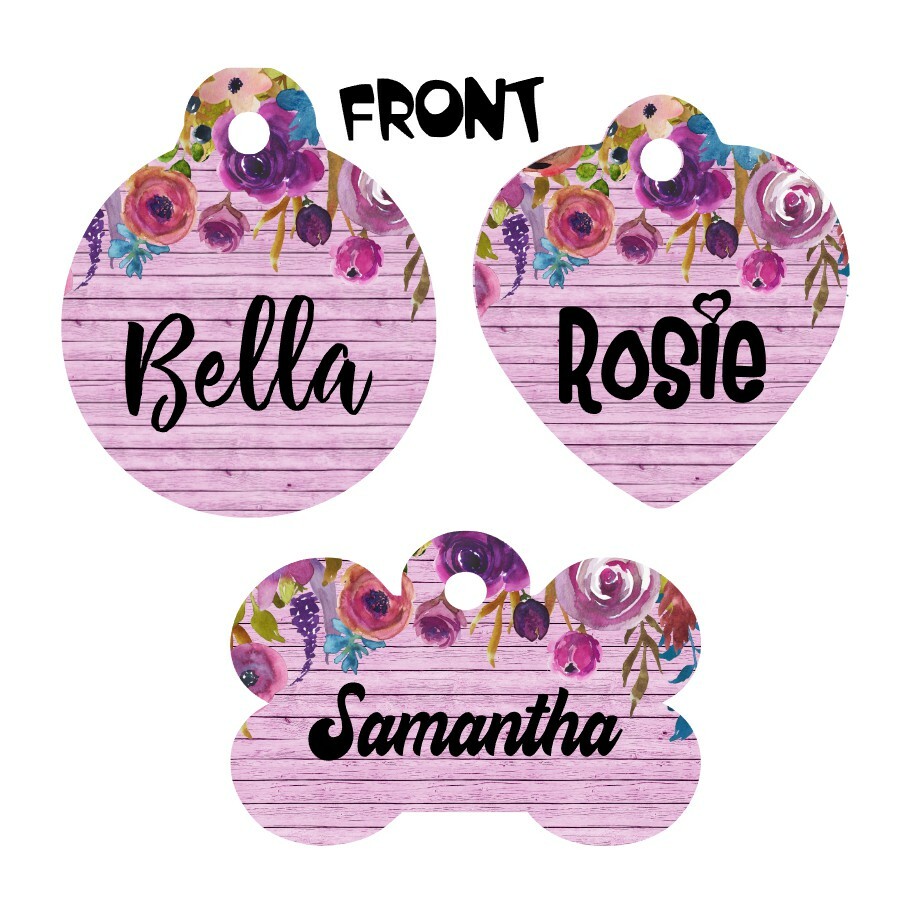 Pet ID Tag Floral Personalized Custom Double Sided Pet Tag w/name & number