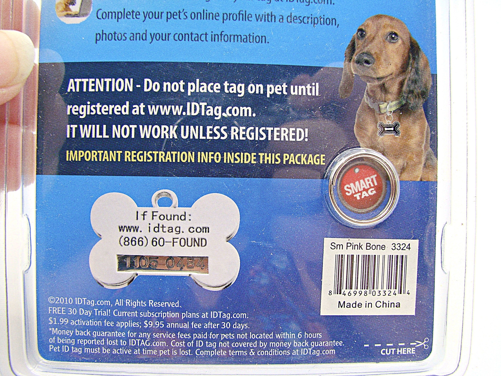 Smart Tag Pet ID Small Pink Bone Enamel EAlert Service Find Your Pet Fast