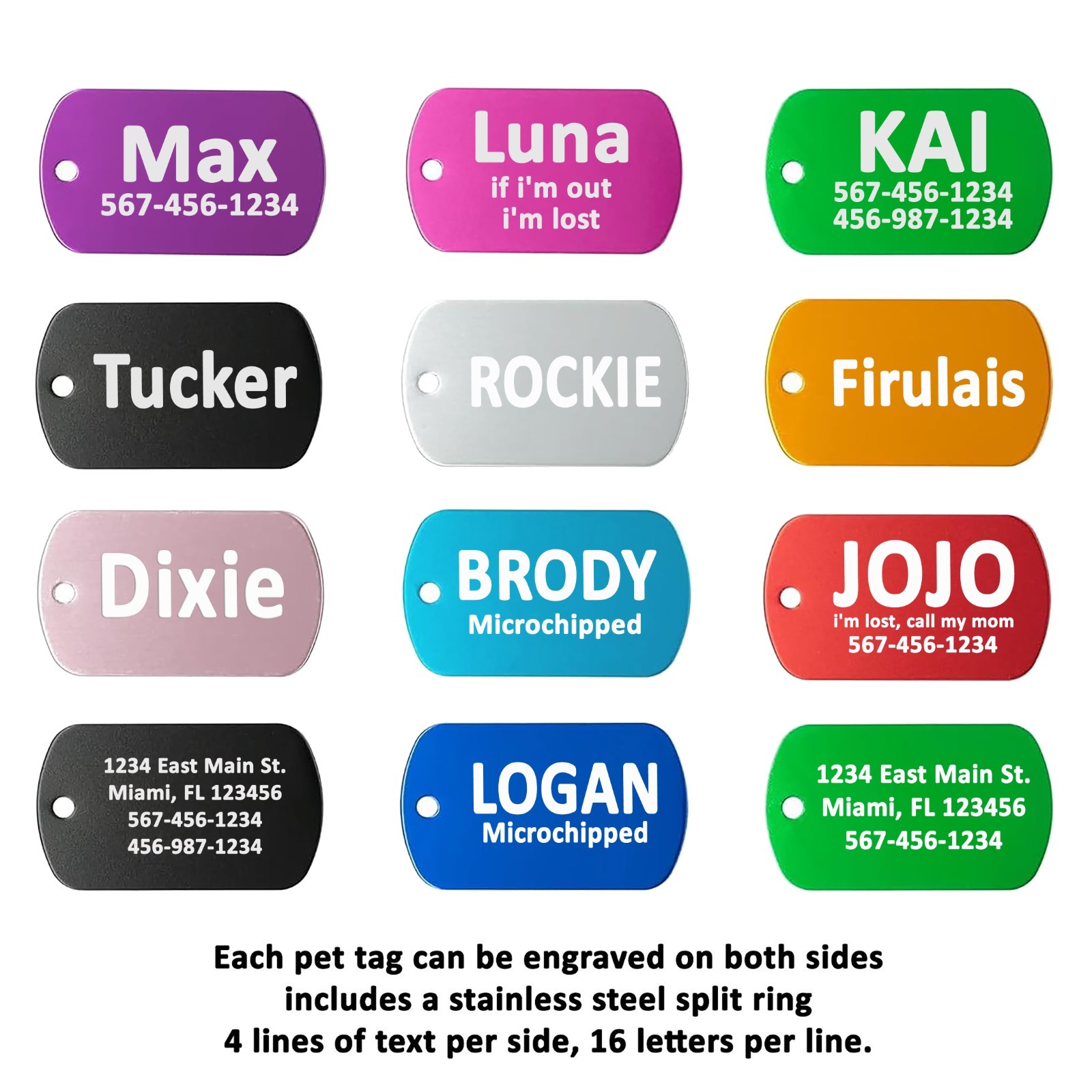 Custom Engraved Personalized Pet tags Double Side Military ID Dog Cat Tag