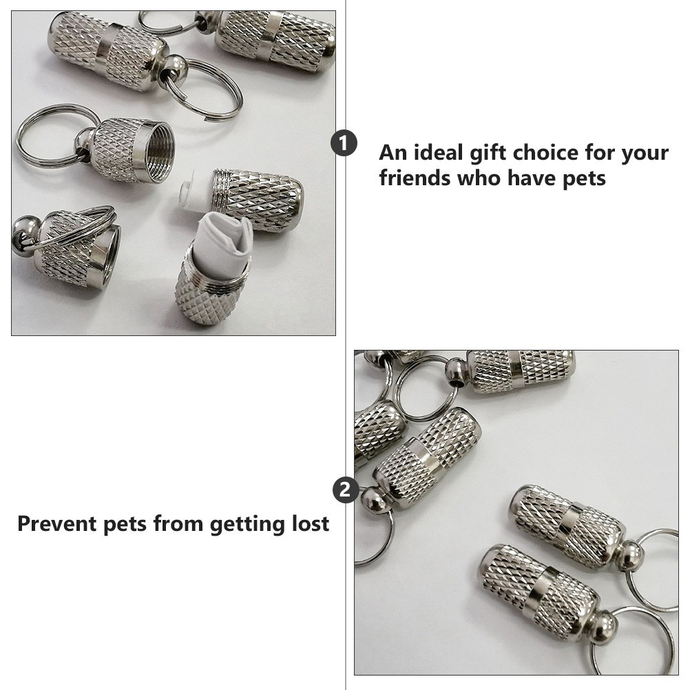 6Pcs Durable Brass Pet Anti Lost Tubes Silver Dog Collar Identity Pendants
