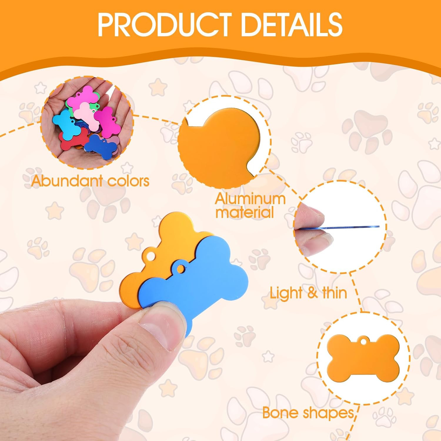 100 Pcs Blank Dog Pet ID Tags Number for Engraving 38MM Aluminum Bone Shape Name