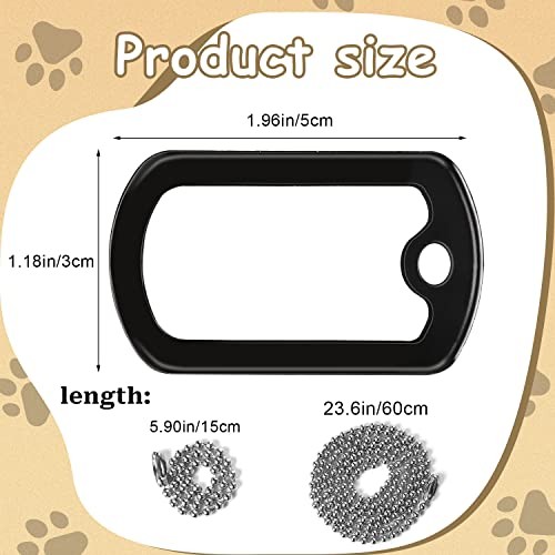 10 Pack Dog Tag Silencers, Black Engraved Tag Silicone Case with 4 Chains Army