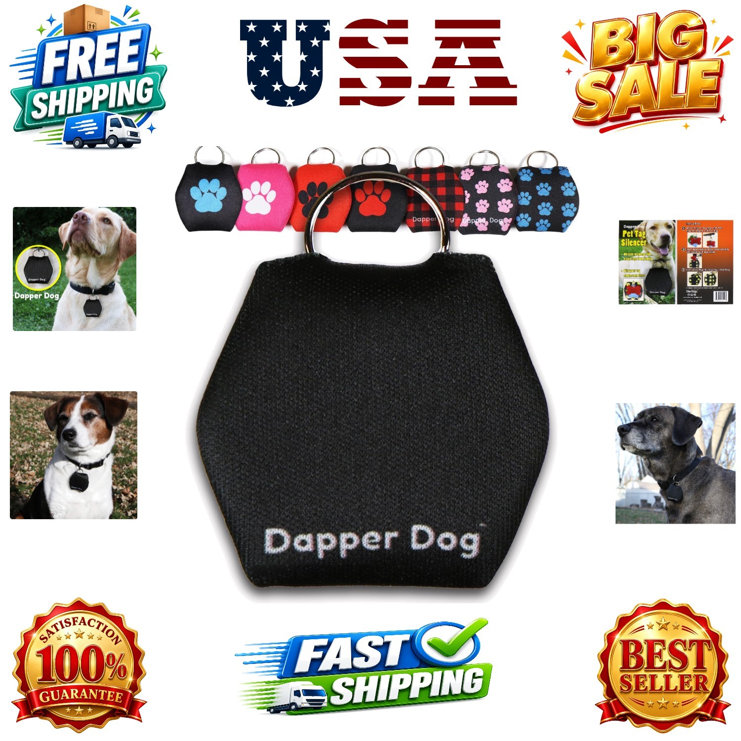 Dapper Dog – Dog Tag Silencer with Tag Ring Black