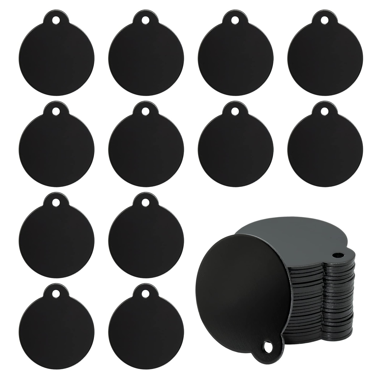 25 PCS Round Aluminum Laser Engraving Stamping Blank Tag 1.24 Inch Black