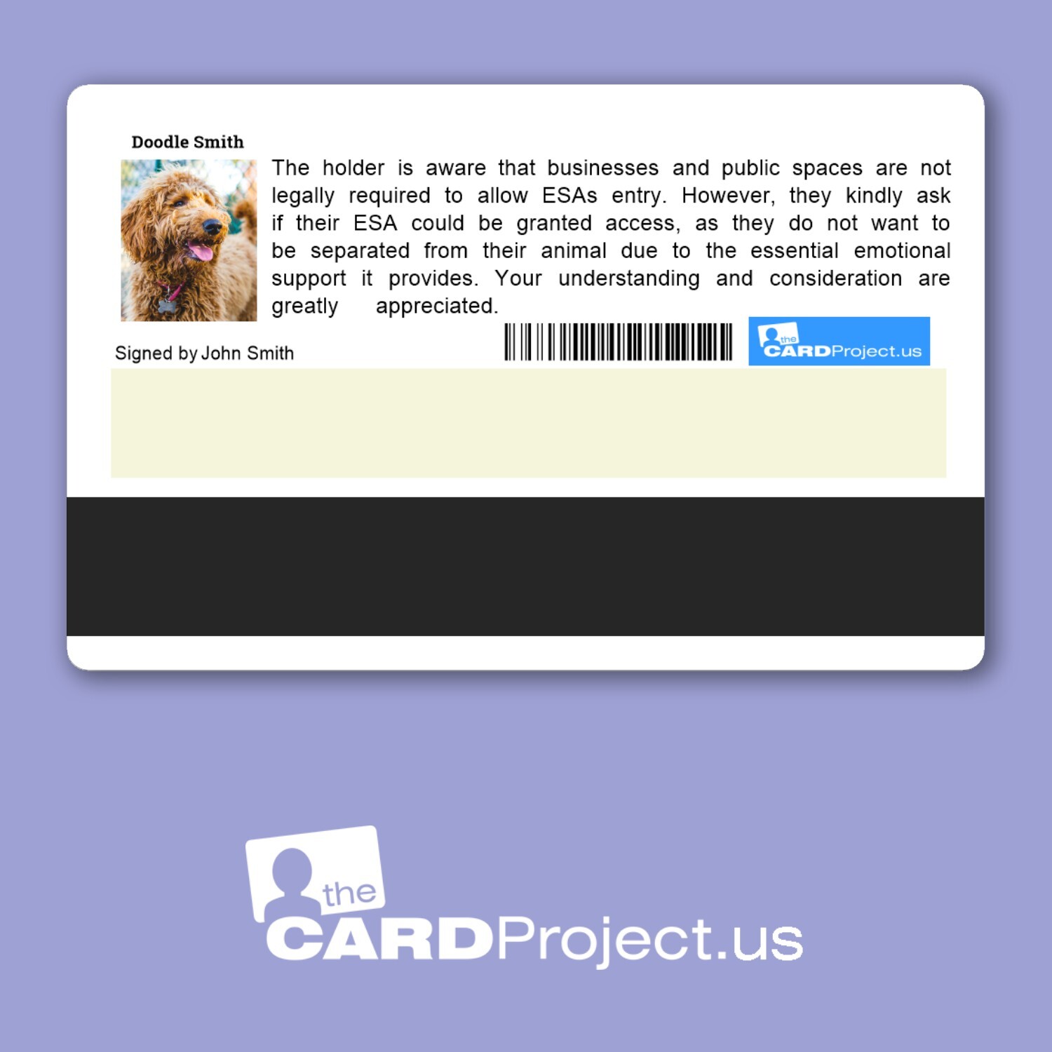 Emotional Support Animal ESA ID Card – Custom Photo & Info, Biodegradable