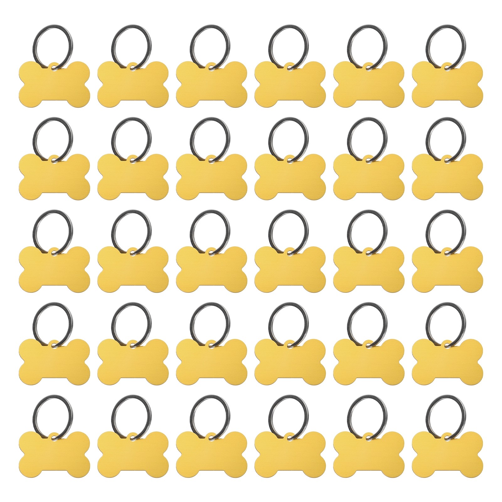 Bone Shaped Dog Tag Pet ID Tags, 1.5″x1″ Metal Yellow Blank with Ring, 30pcs