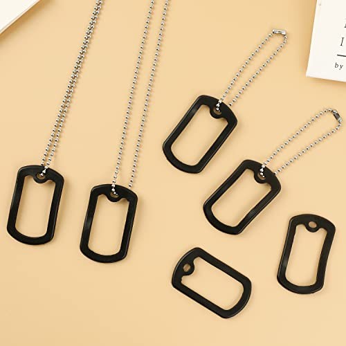 10 Pack Dog Tag Silencers, Black Engraved Tag Silicone Case with 4 Chains Army