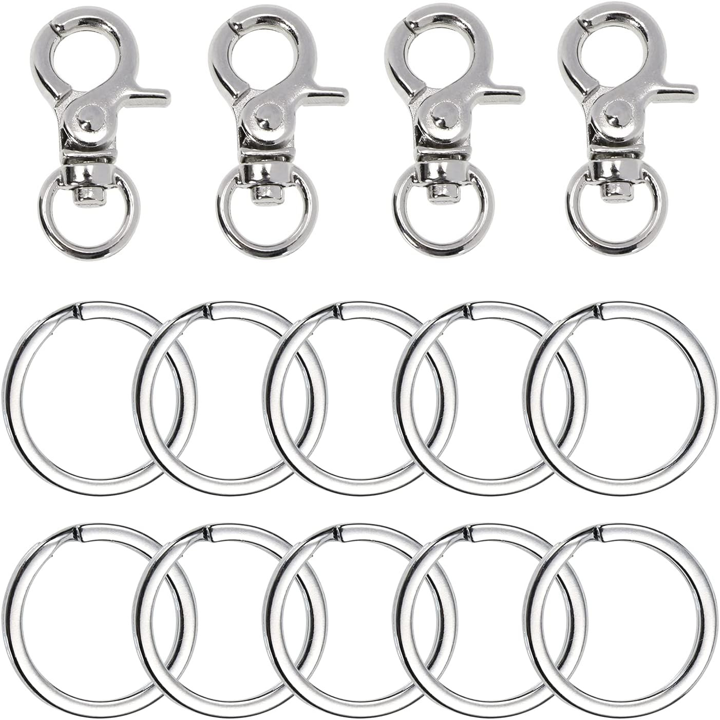 Dog Tag Clips for Pets 4-Pack with 10 Key Rings Stainless Steel for Collars