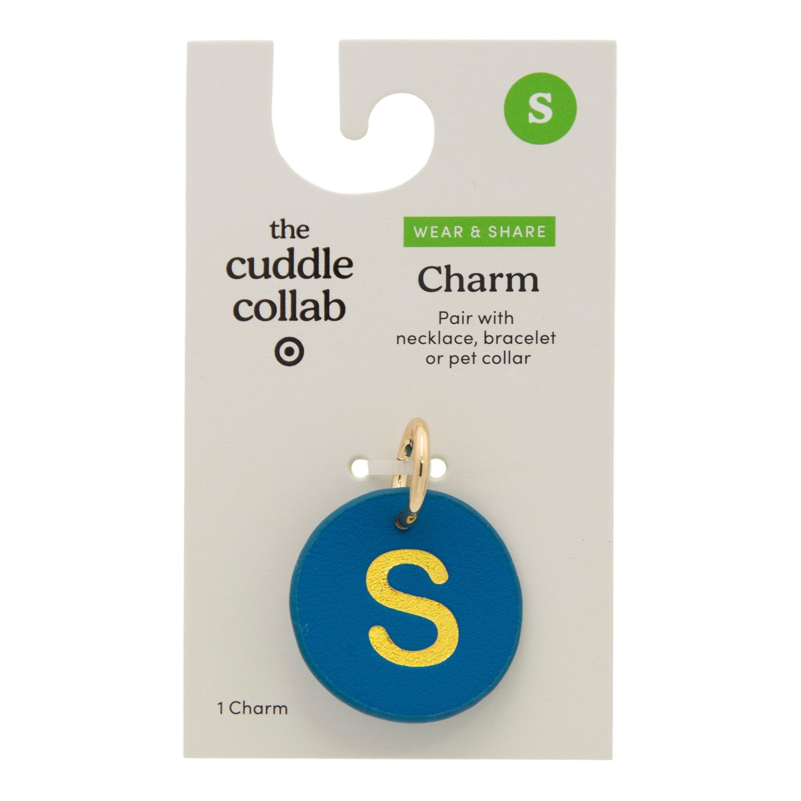 The Cuddle Collab Wear & Share Charm Faux Leather “S” Monogram in Blue