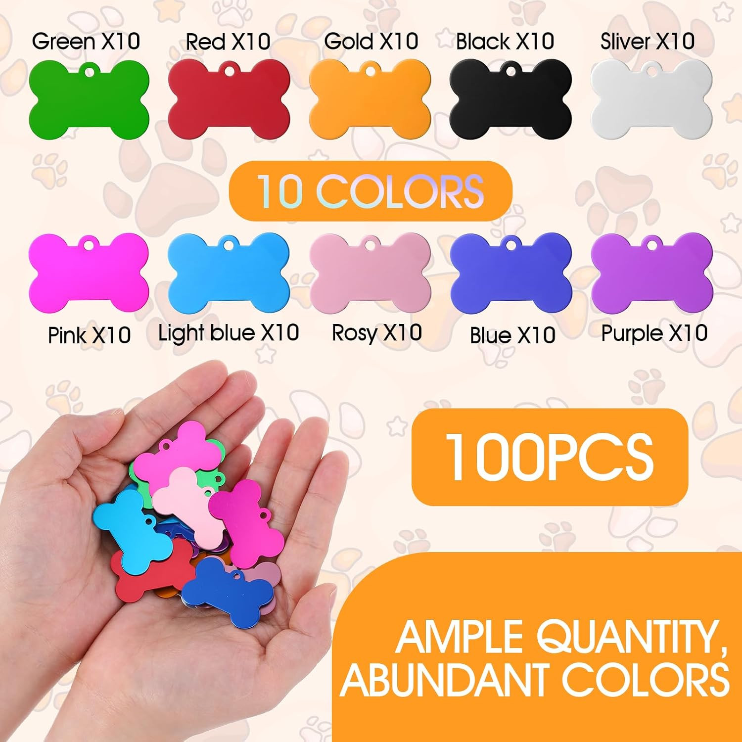 100 Pcs Blank Dog Pet ID Tags Number for Engraving 38MM Aluminum Bone Shape Name