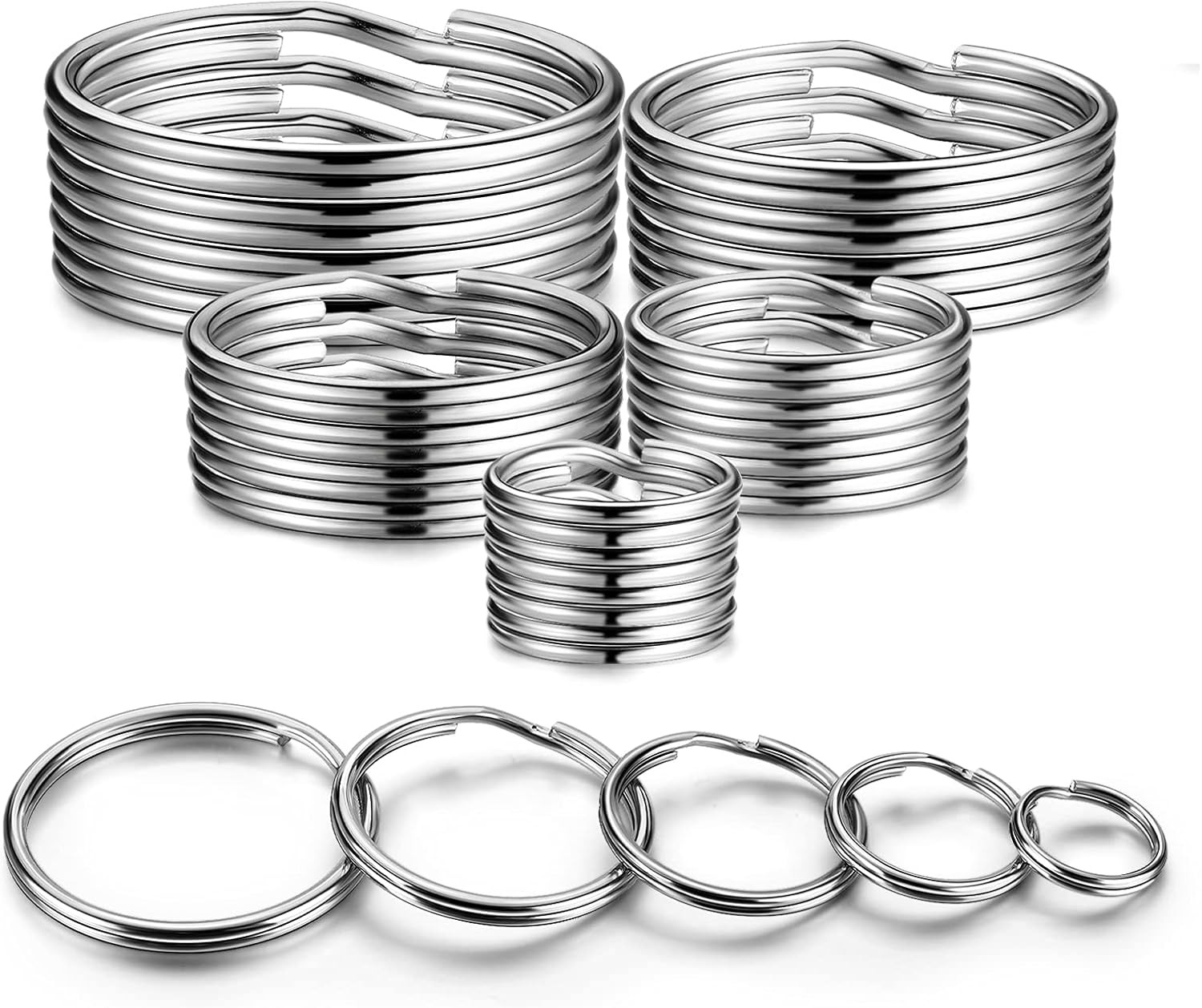 20 Pcs Stainless Steel Split Key Rings Assorted Sizes for DIY Dog Pet Collar Tag