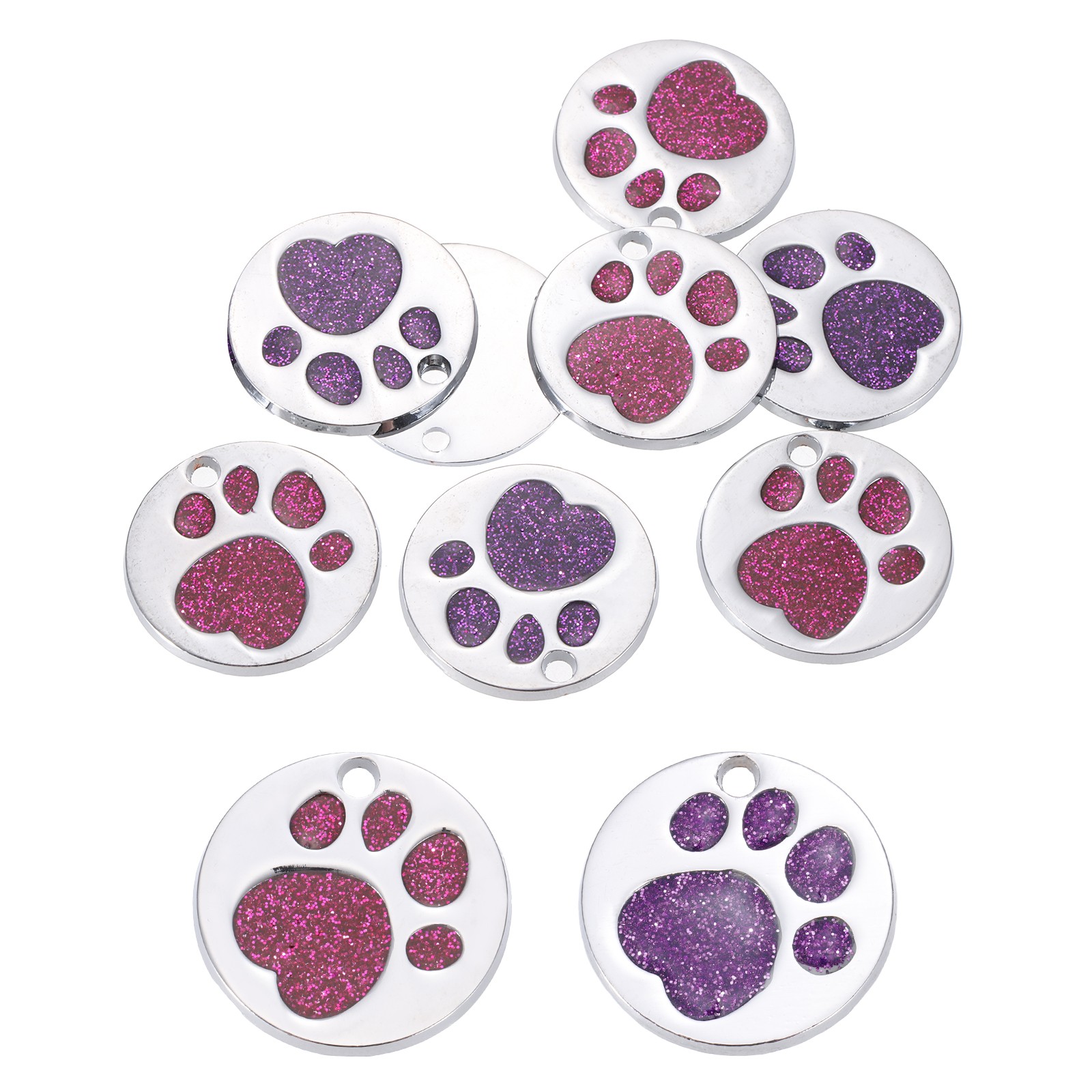 Enamel Paw Print Charm, 10Pcs Alloy Enamel Pendants, Purple/Rose Red