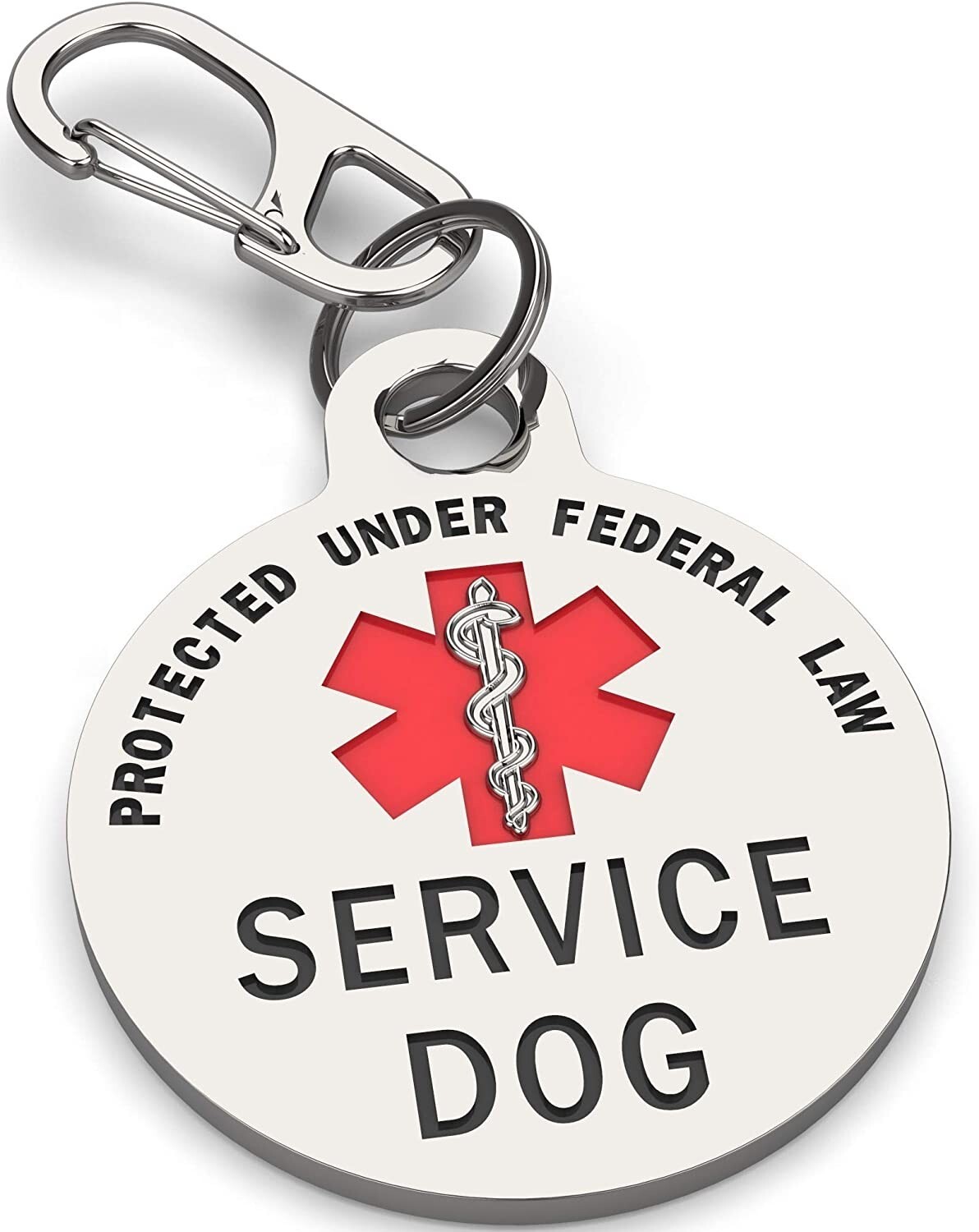 SM Service Dog Tag Double Sided Federal Protection with Red Medical Alert Symbol