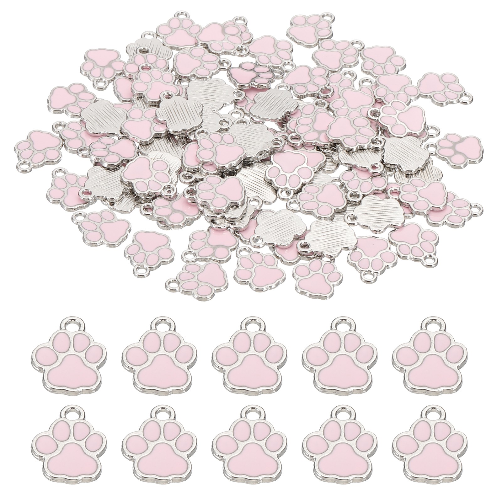 Enamel Paw Print Charm, 100Pcs Alloy Enamel Pendants , Pink/silver