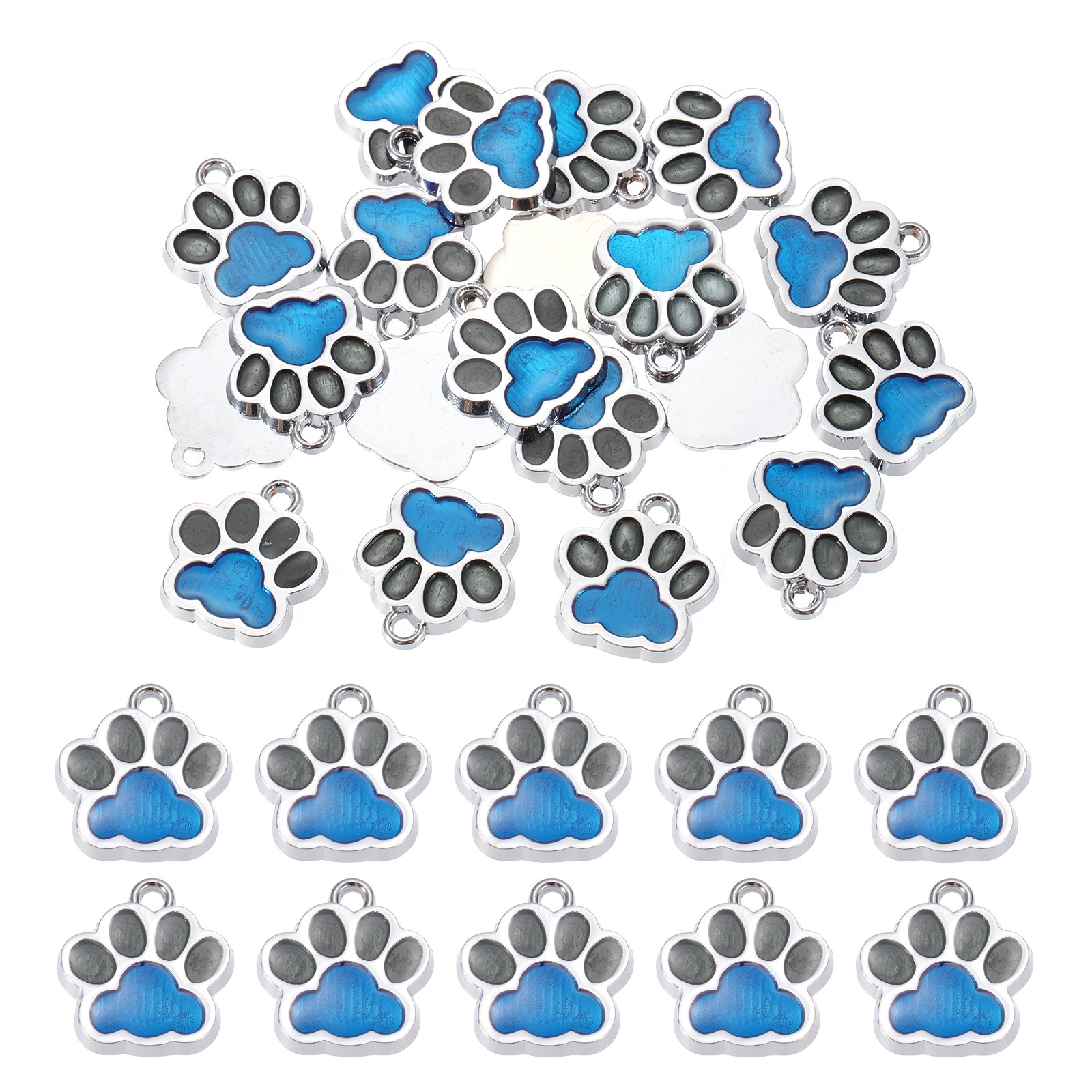 Enamel Paw Print Charm, 20Pcs Alloy Enamel Pendants, Blue/Black