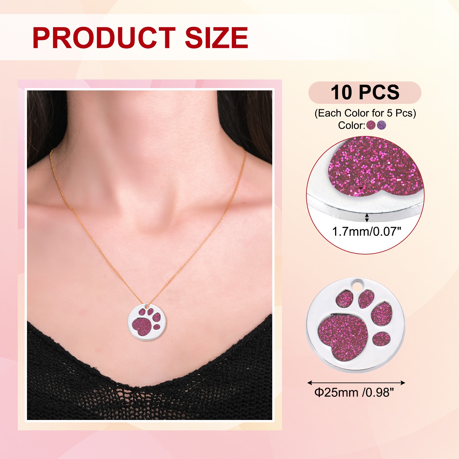Enamel Paw Print Charm, 10Pcs Alloy Enamel Pendants, Purple/Rose Red
