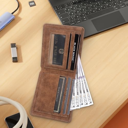THTCSQ To My Son Gifts,Leather Wallet for Men,Engraved Never Feel Son from Mom