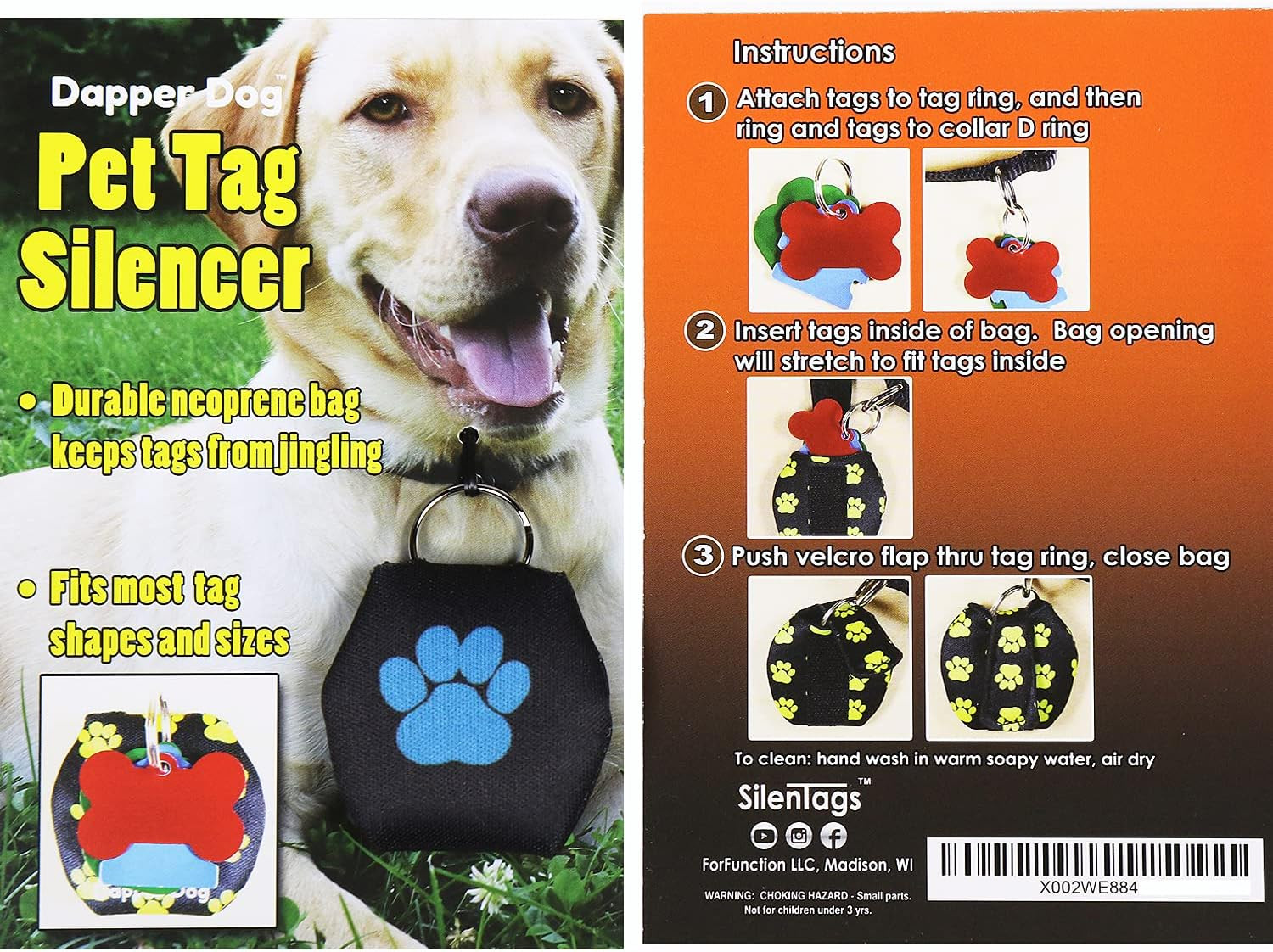 Dapper Dog – Dog Tag Silencer with Tag Ring (Black, Large Dark Blue Paw Print)