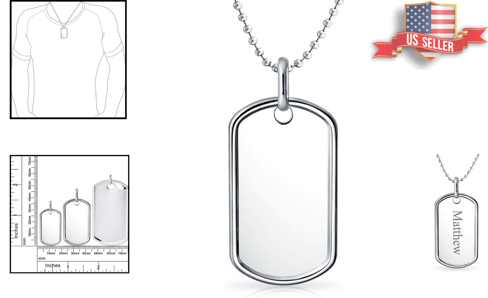 Personalized Dog Tag Pendant Necklace – Hypoallergenic Sterling Silver – 18 Inch
