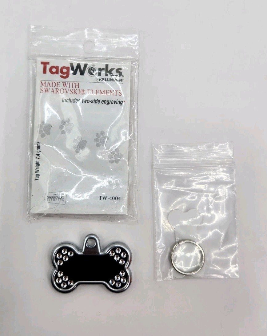 Dog Tag Works Custom Black Diamonds Engravable New Pet Collar Charm Keychain