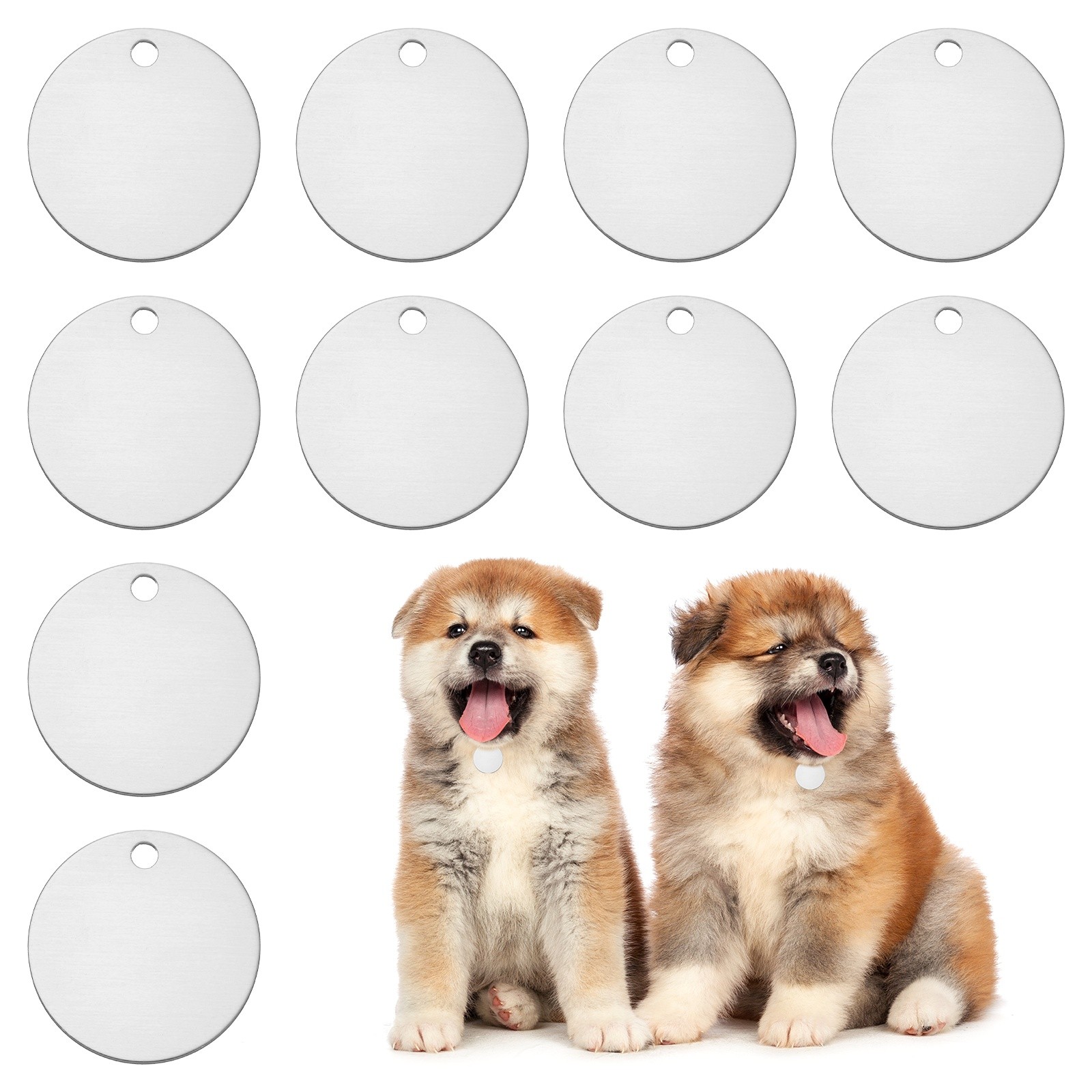 10pcs Dog Pet Tags 35mm Round Aluminum Engraving Blanks Tags, Silver