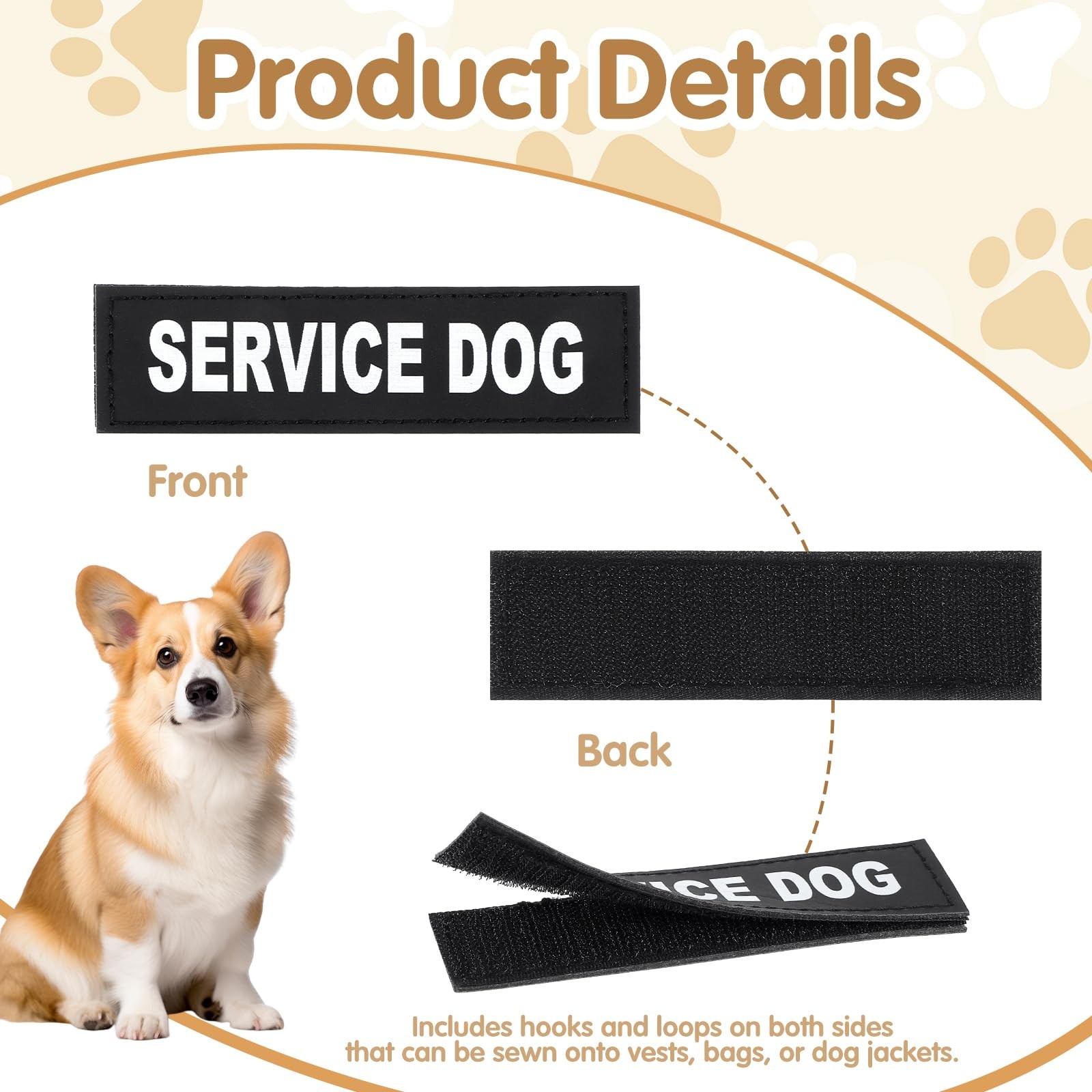 2pcs Service Dog Patches and ID Tags, Removable 11×3 cm/4.33×1.18 in, Black