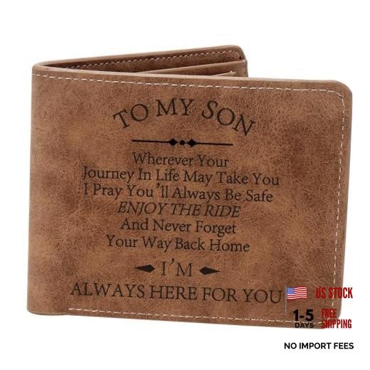 THTCSQ To My Son Gifts,Leather Wallet for Men,Engraved Wherever you Son