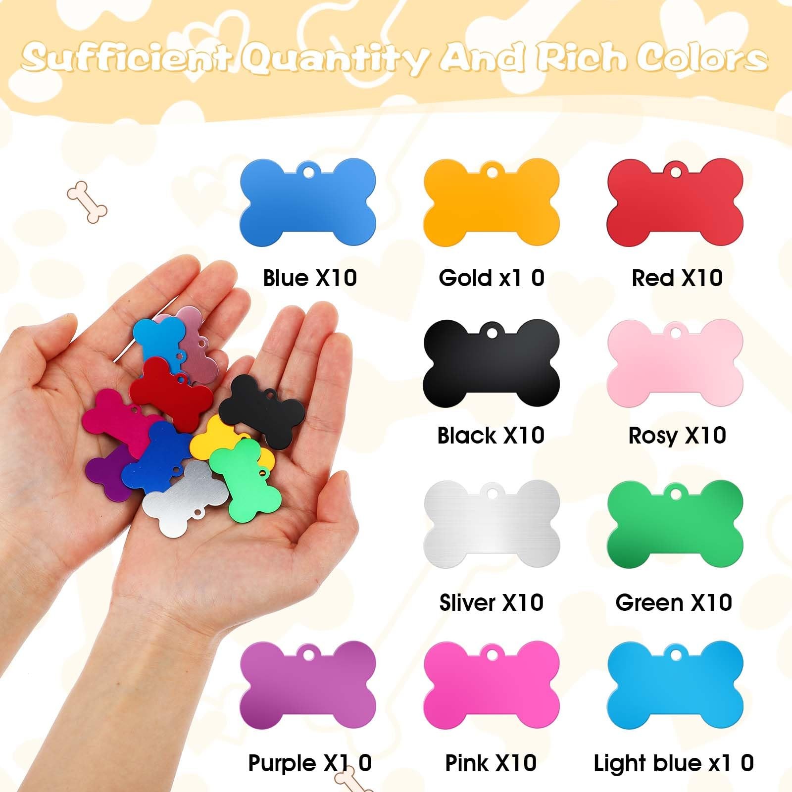 100 Pcs Blank Dog Pet Tags for Engraving, 38mm Aluminum Bone Shape Name Tag C…