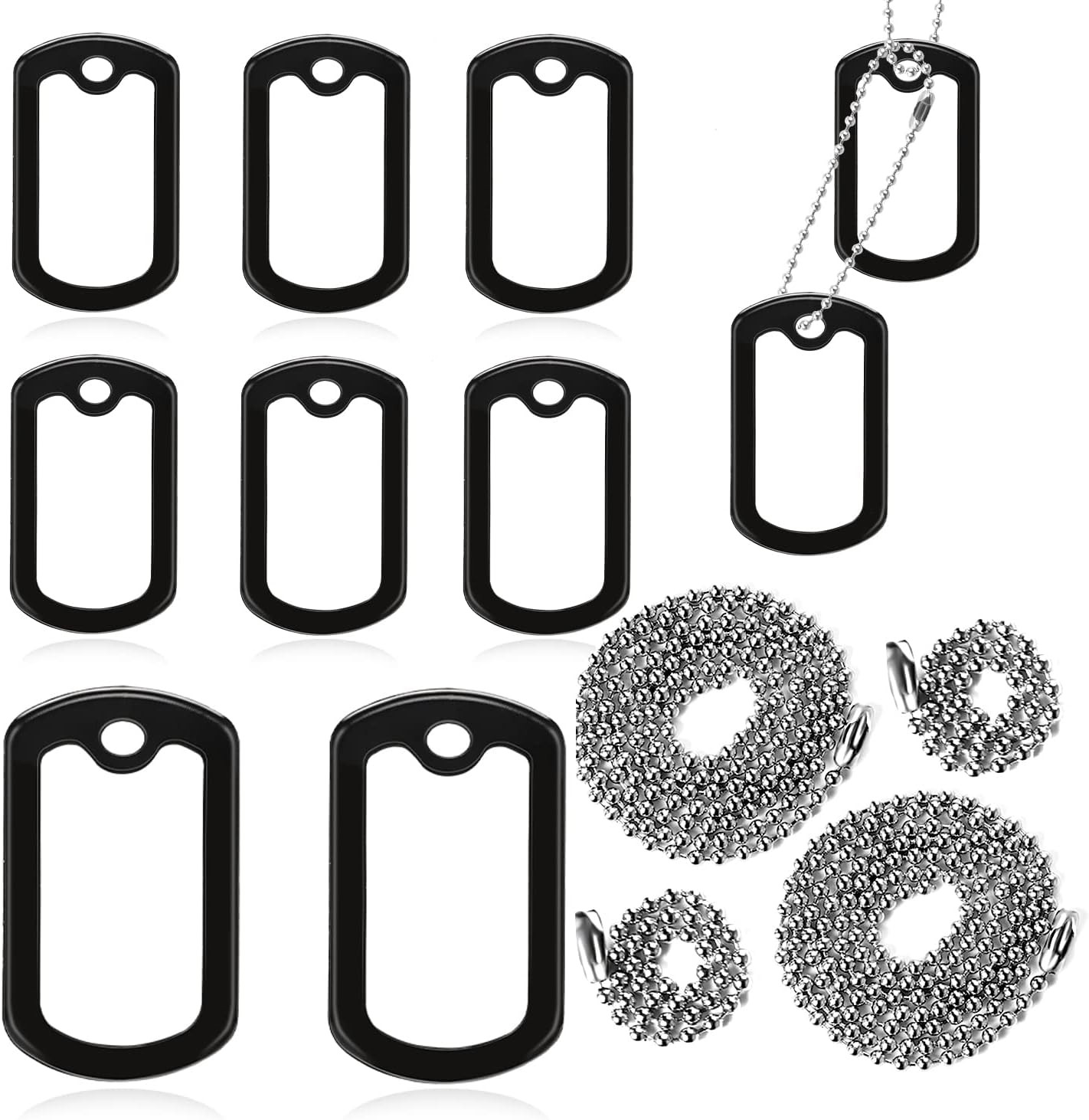 10 Pack Dog Tag Silencers, Black Engraved Tag Silicone Case with 4 Chains Army D