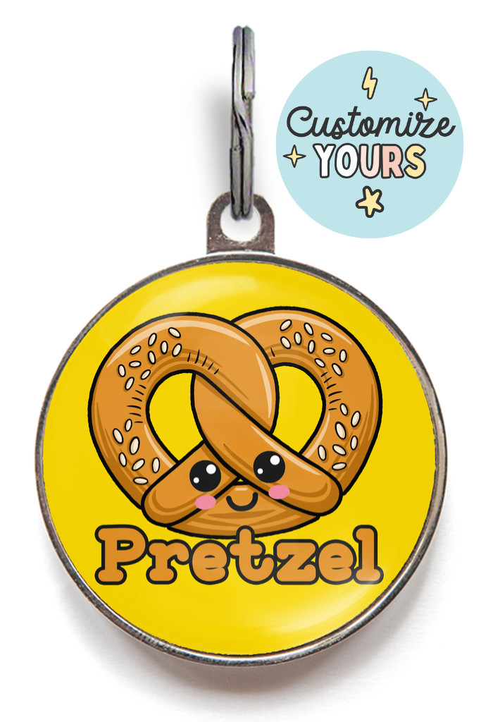 Cute Pretzel Dog ID Tag – Personalized Pet Name Tag for Dogs & Puppies