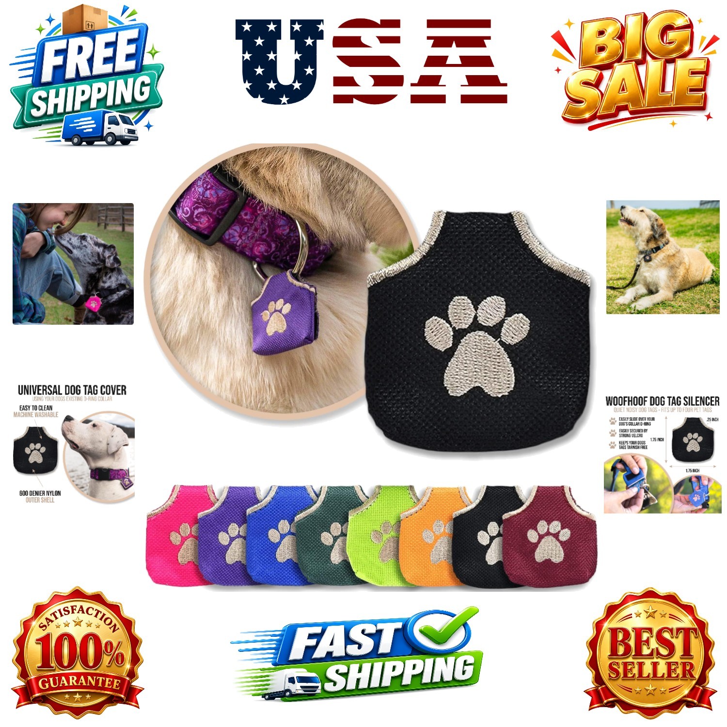 Dog Tag Silencer, Black Pawprint – Quiet Noisy Pet Tags – Fits Up to Four Pet…