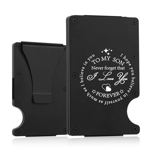 To My Son Gifts,Minimalist Personalized Engraved Metal Wallet,Slim Never forget