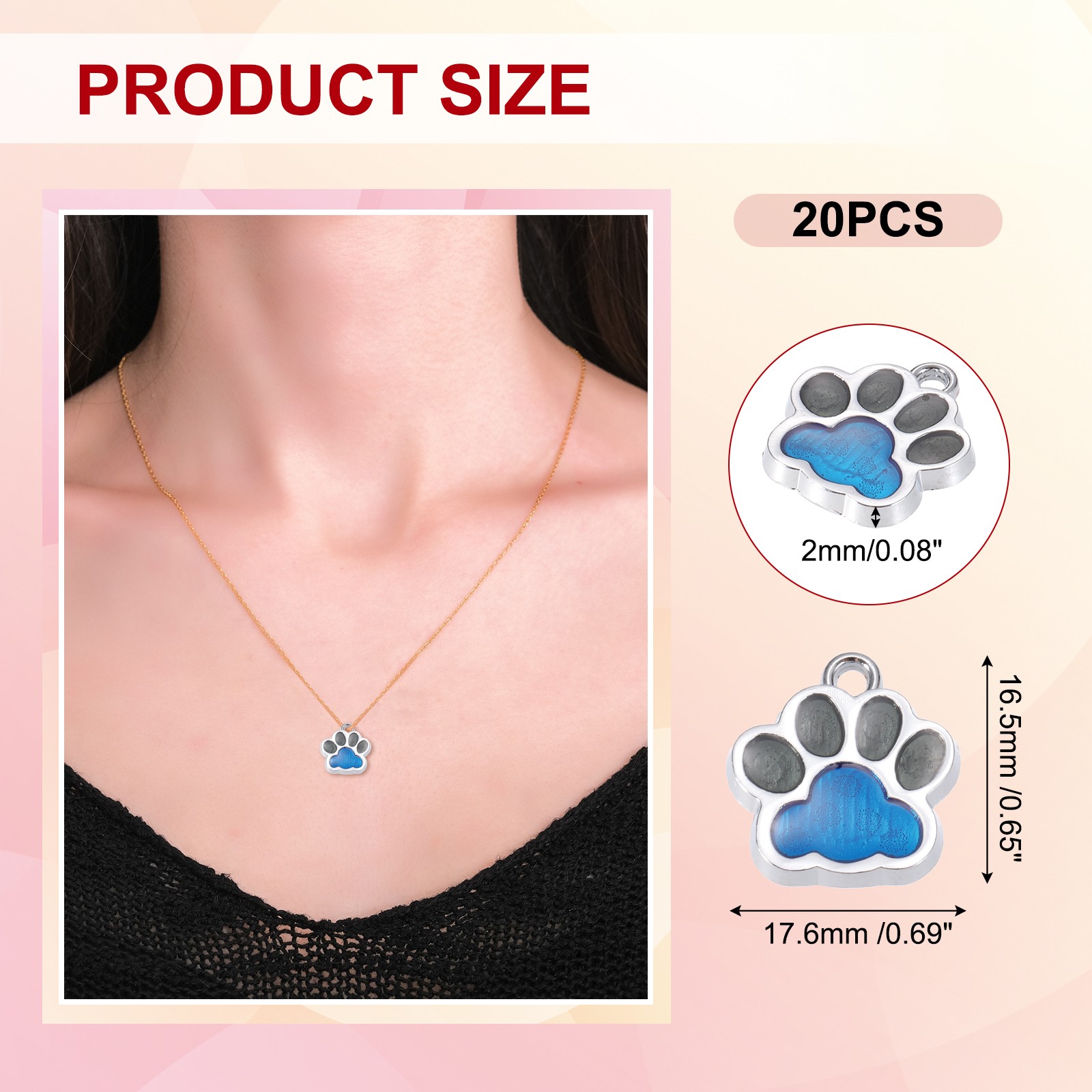 Enamel Paw Print Charm, 20Pcs Alloy Enamel Pendants, Blue/Black