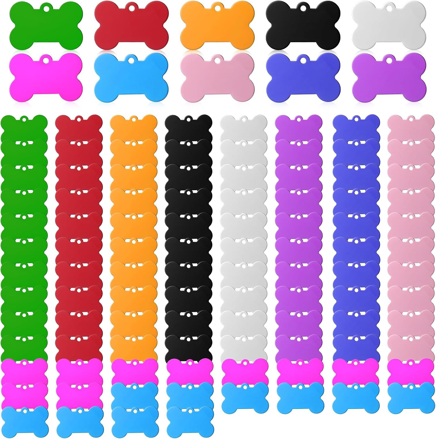 100 Pcs Blank Dog Pet ID Tags Number for Engraving 38MM Aluminum Bone Shape Name