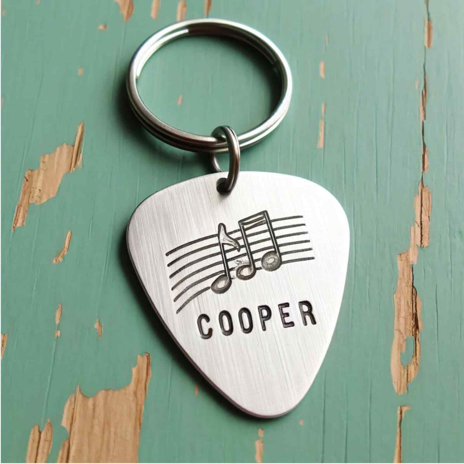 Pet ID Tag Personalized Custom Guitar Pick Musical Notes Themed Pet Tag Handmade