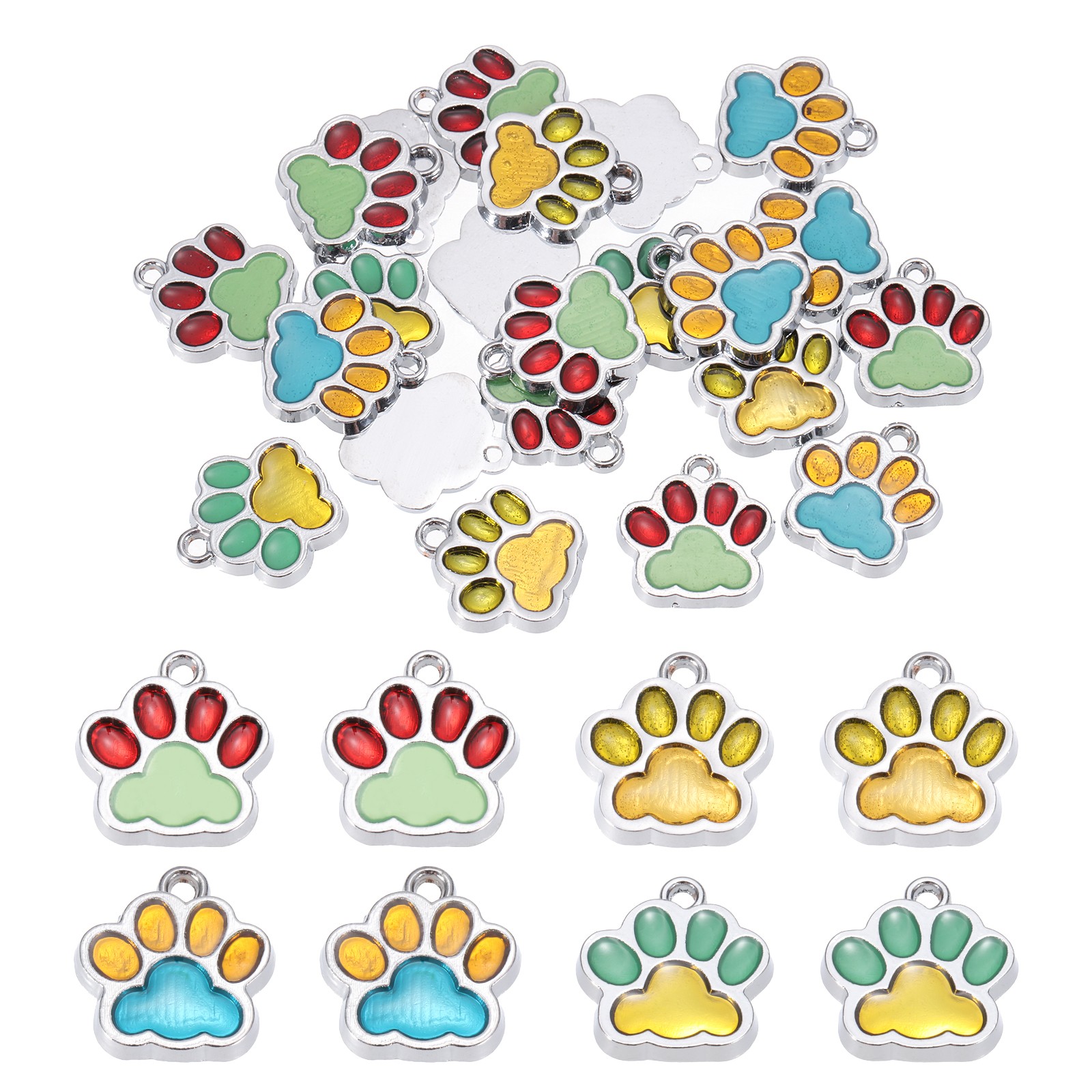 Enamel Paw Print Charms, 20Pcs Alloy Enamel Pendants, Multicolor