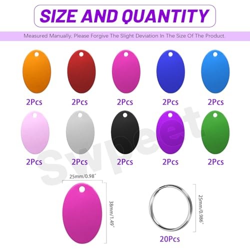 Swpeet 40Pcs 10 Colors 1.49″ x 1″ Aluminum Blank Tags with Key Ring Oval
