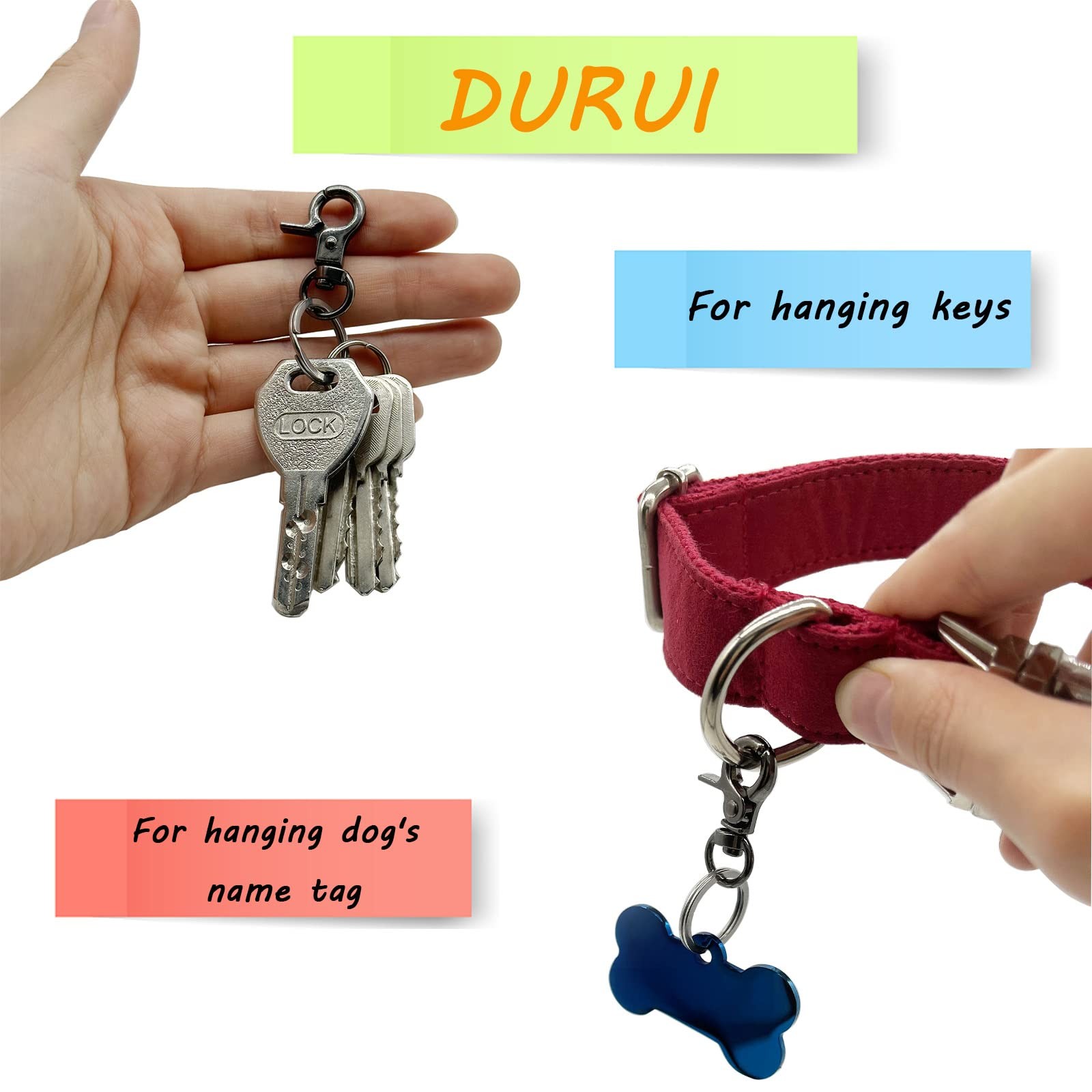 2 Pack Black Easy Change Dog Tag Clips for Pet ID Tags Small Medium Large