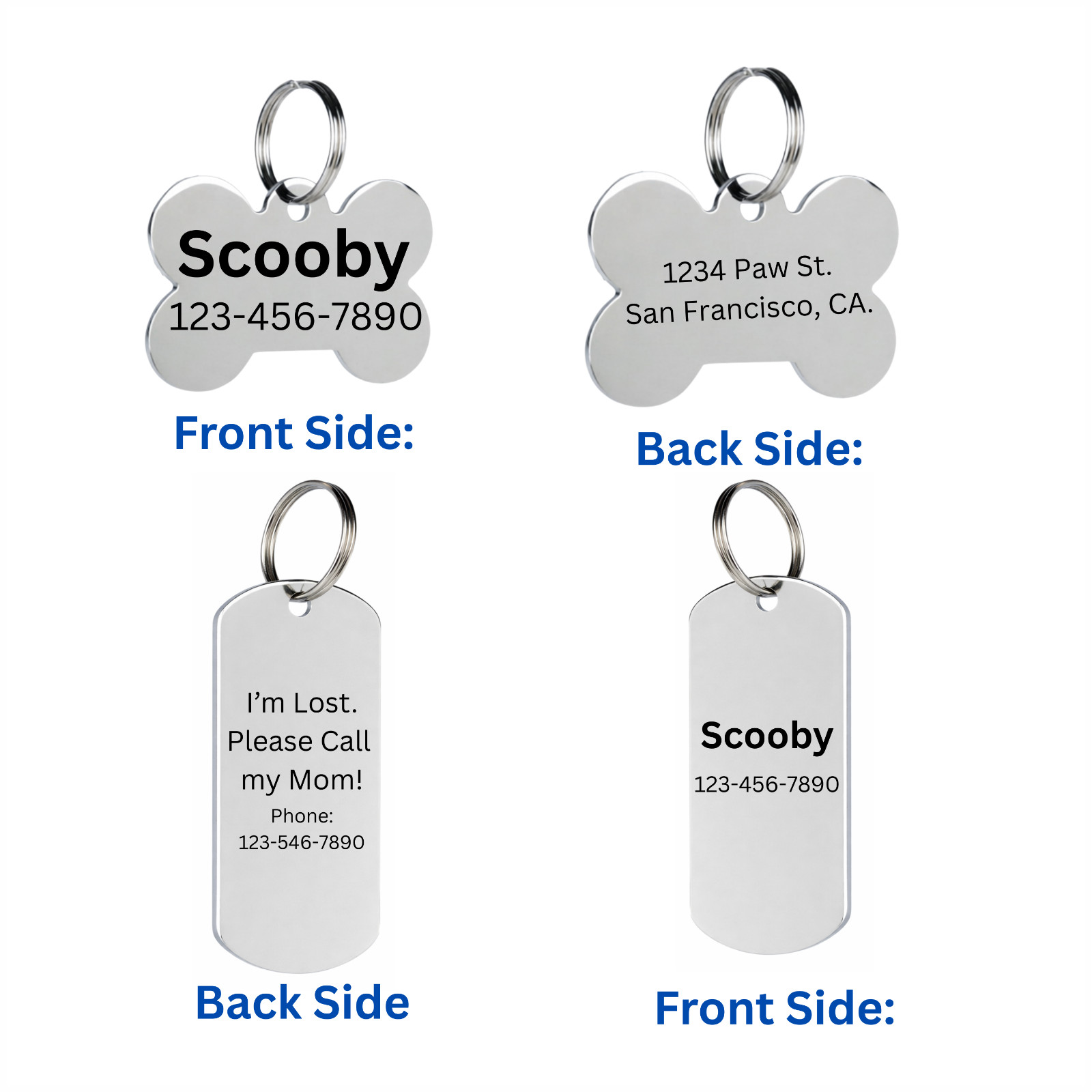 Custom Engraved Pet ID Tag Stainless Steel Dog Cat Name ID Durable Dog Tags