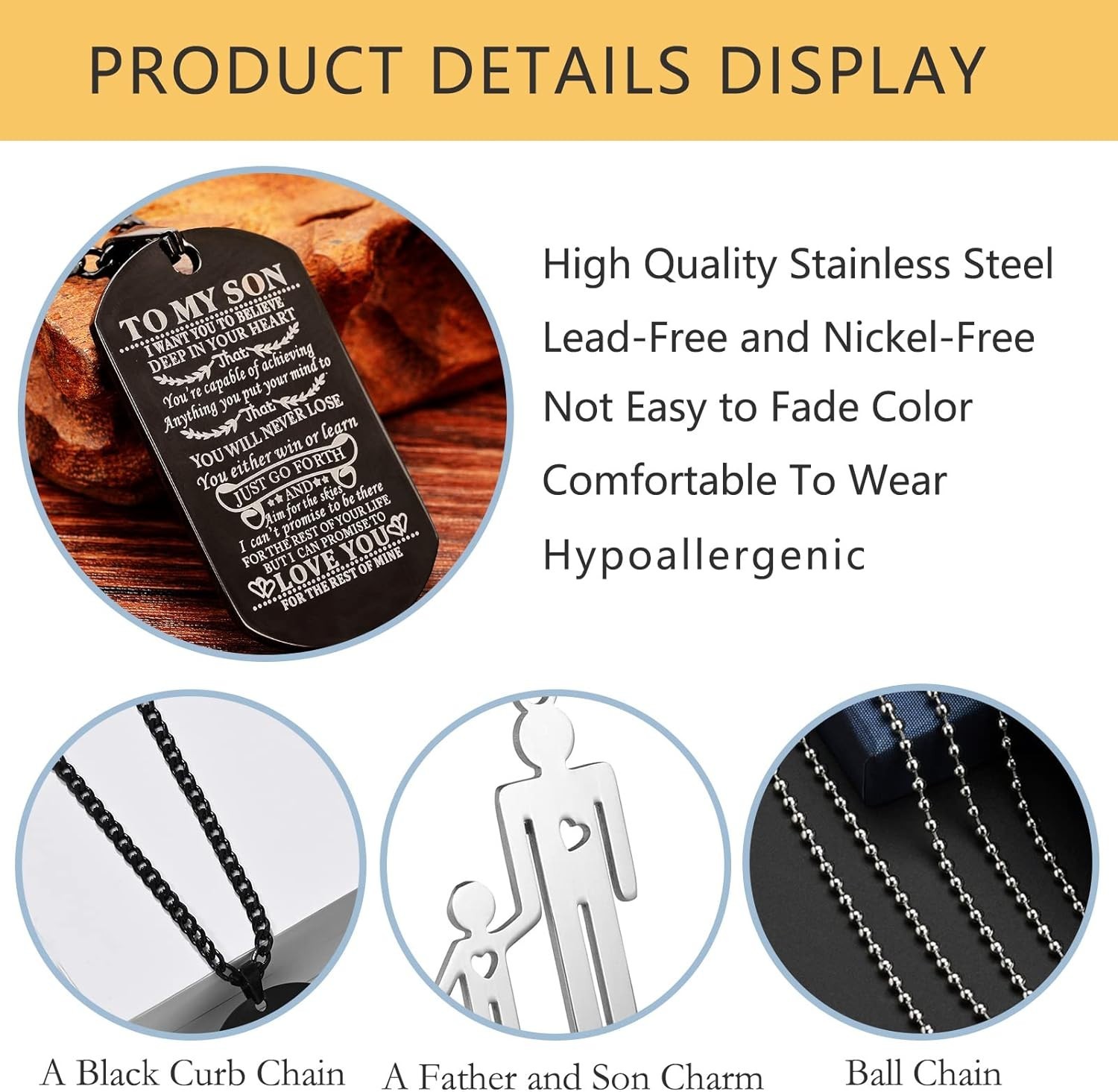 Heartfelt Message Dog Tag Necklace for Him – Adjustable Chain & Durable Design
