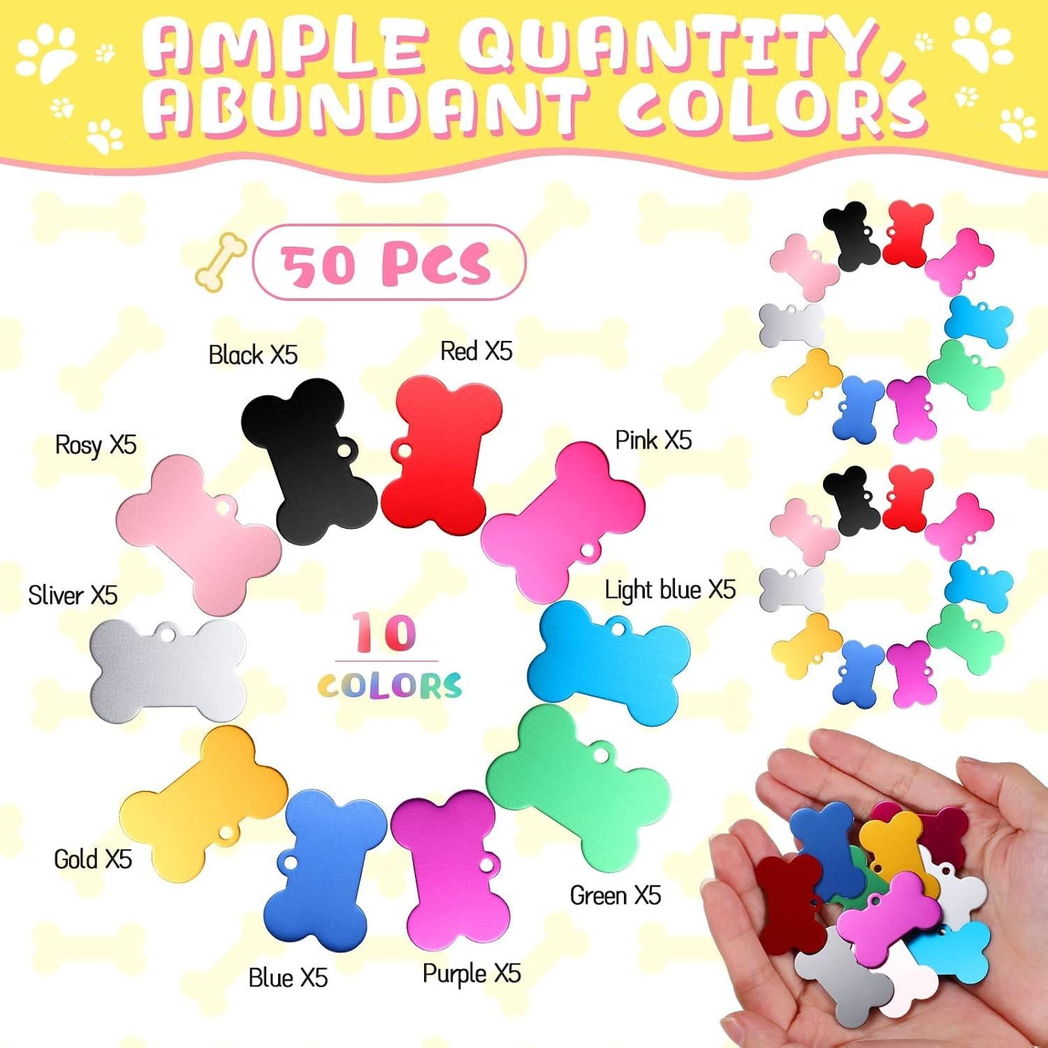 50 Pcs Blank Dog Pet Tags Bulk for Engraving 38mm Aluminum Bone Shape Name Ta…